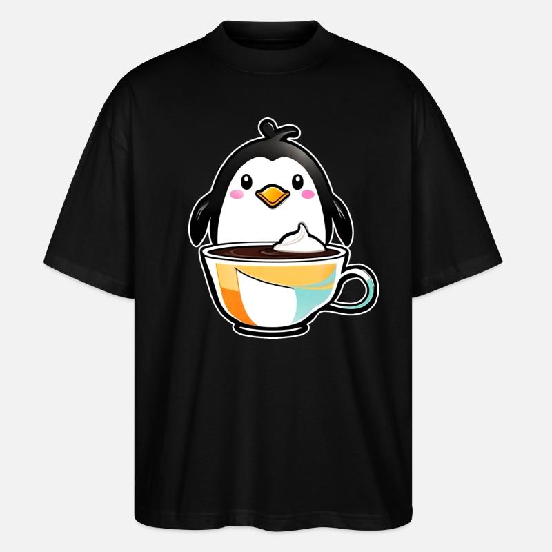 Niedlicher Pinguin mit Kaffee IV - Stanley/Stella Oversized Unisex Bio T-Shirt Blaster 2.0 - Schwarz