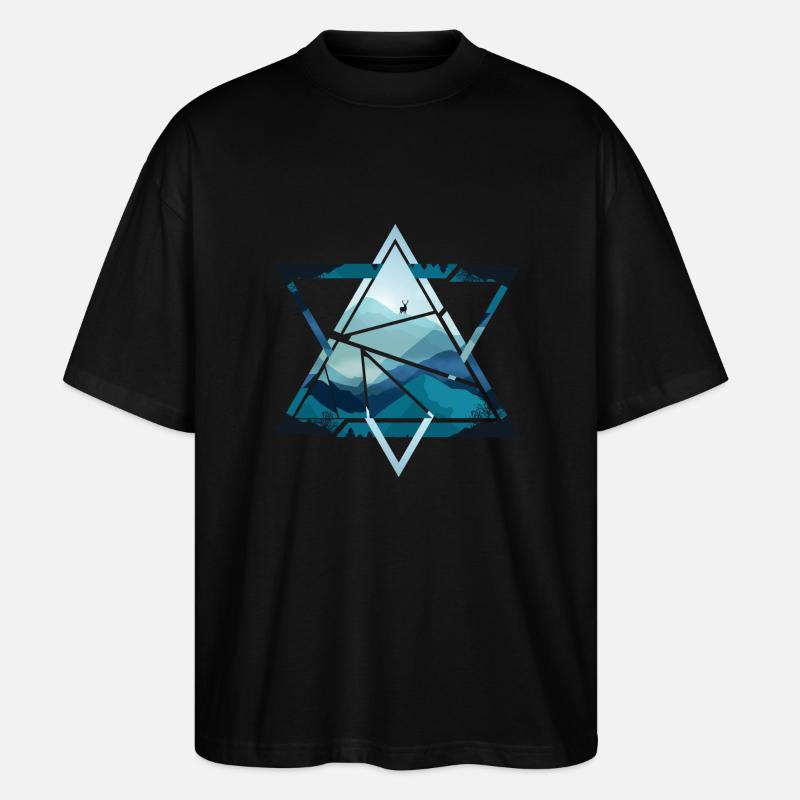 Triangle mountains with deer - Stanley/Stella Oversized Unisex Organic T-shirt Blaster 2.0 - black