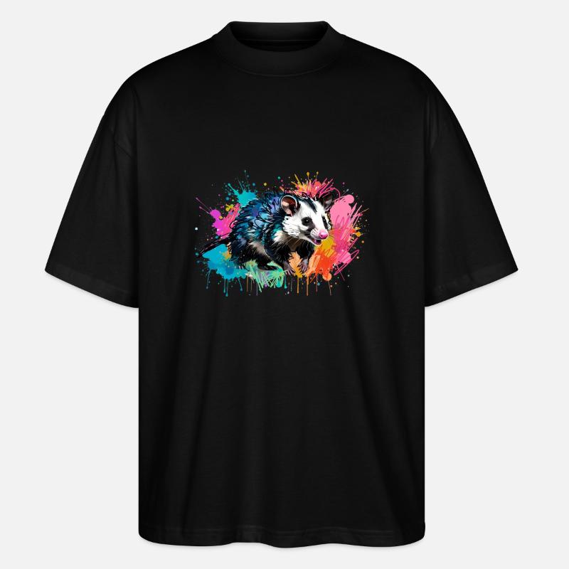 Opossum, ilustration,Beutelratte, bunt, Graffiti - Stanley/Stella Oversized Unisex Bio T-Shirt Blaster 2.0 - Schwarz
