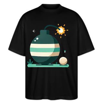 Cartoon Bomb with Burning Fuse Design - Stanley/Stella Oversized Unisex Organic T-shirt Blaster 2.0 - black - Front - Alina (178cm) & Michal (187cm)