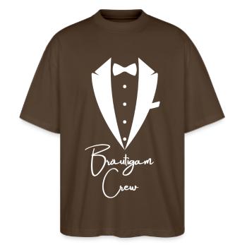 Groom CREW Bachelor Party Groom Team - Stanley/Stella Oversized Unisex Organic T-shirt Blaster 2.0 - mocha - Front - Alina (178cm) & Michal (187cm)