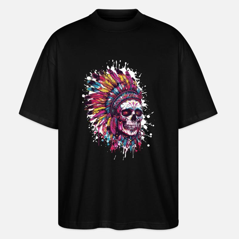 Crâne indien - T-shirt bio Blaster 2.0 coupe oversize Stanley/Stella Unisexe - noir