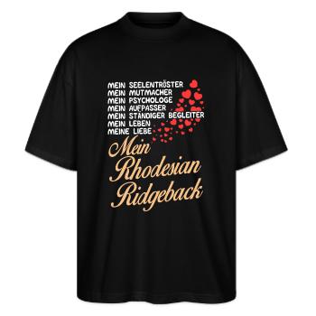 Rhodesian-Ridgeback- Mein - Stanley/Stella Oversized Unisex Bio T-Shirt Blaster 2.0 - Schwarz - Vorne - Alina (178cm) & Michal (187cm)