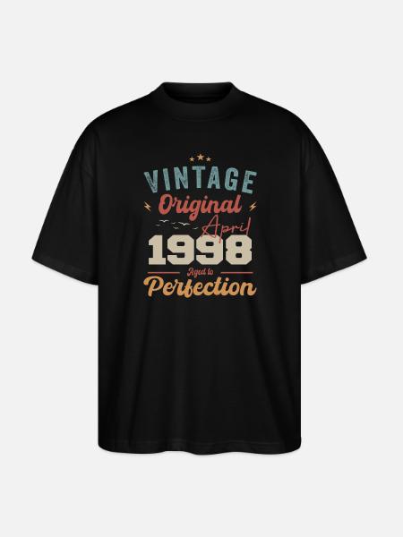 Vintage Born In April 1998 Birthday Gift - Stanley/Stella Oversized Unisex Organic T-shirt Blaster 2.0 - black