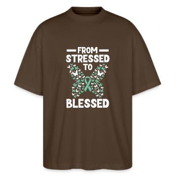Trouble de stress, santé mentale, - T-shirt bio Blaster 2.0 coupe oversize Stanley/Stella Unisexe - marron foncé - Devant - Alina (178cm) & Michal (187cm)
