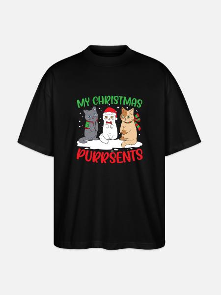 Cat Christmas Holiday Time - Stanley/Stella Oversized Unisex Organic T-shirt Blaster 2.0 - black