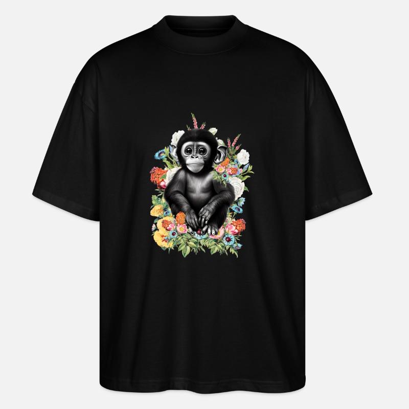 Affe Blumen - Stanley/Stella Oversized Unisex Bio T-Shirt Blaster 2.0 - Schwarz