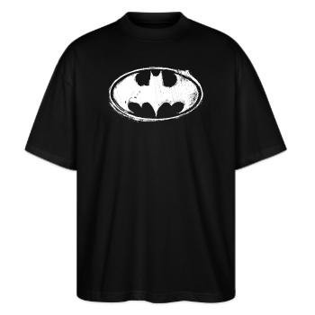 Batman Logo White Chalk - Stanley/Stella Oversized Unisex Bio T-Shirt Blaster 2.0 - Schwarz - Vorne - Alina (178cm) & Michal (187cm)