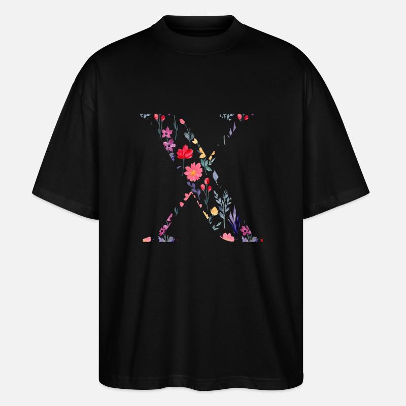 Personalisierter Blumenbuchstabe x - Geschenkidee - Stanley/Stella Oversized Unisex Bio T-Shirt Blaster 2.0 - Schwarz
