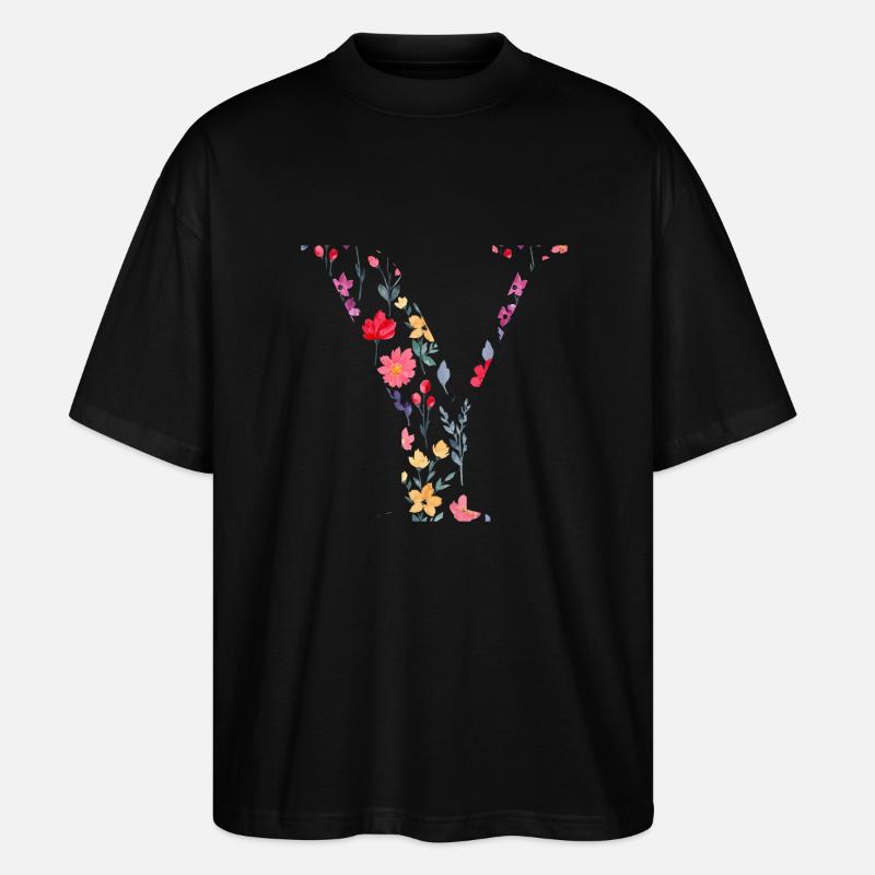 Personalisierter Blumenbuchstabe y - Geschenkidee - Stanley/Stella Oversized Unisex Bio T-Shirt Blaster 2.0 - Schwarz