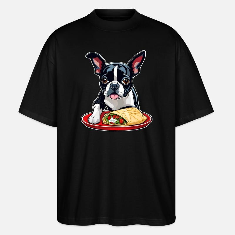 Boston Terrier with Taco - Stanley/Stella Oversized Unisex Organic T-shirt Blaster 2.0 - black