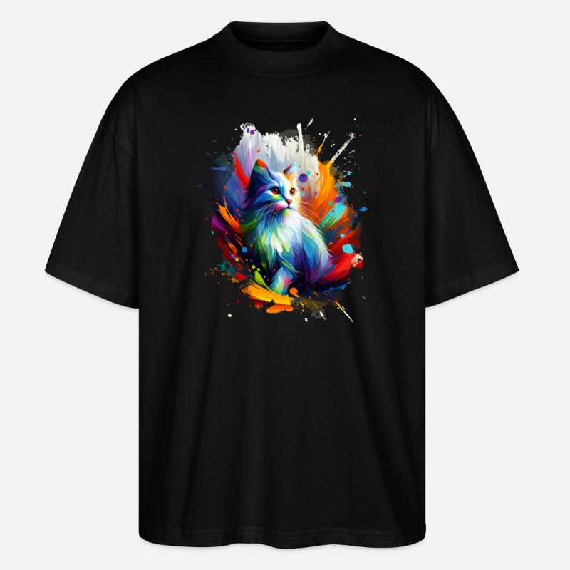 Buntes Katzen Kunstwerk - Stanley/Stella Oversized Unisex Bio T-Shirt Blaster 2.0 - Schwarz