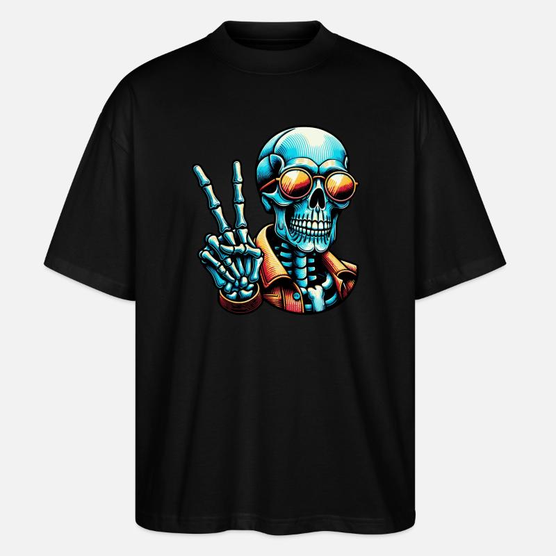 Signe de paix squelette - T-shirt bio Blaster 2.0 coupe oversize Stanley/Stella Unisexe - noir