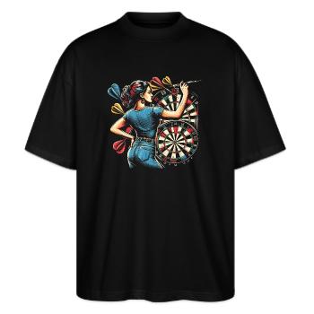Dart Playing Ladies - Cool Gift - Stanley/Stella Oversized Unisex Organic T-shirt Blaster 2.0 - black - Front - Alina (178cm) & Michal (187cm)