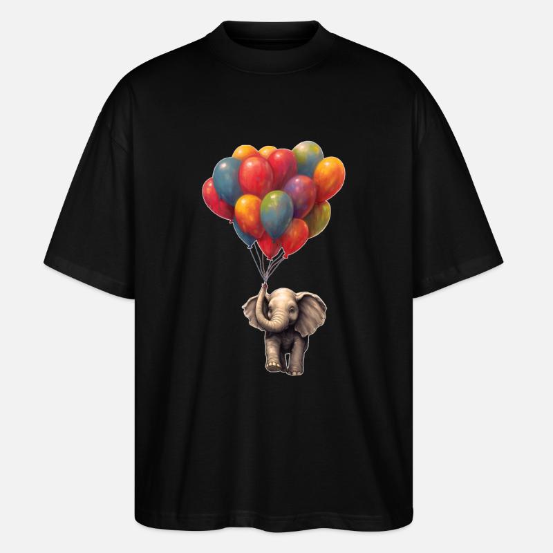 Elefant mit Luftballon - Stanley/Stella Oversized Unisex Bio T-Shirt Blaster 2.0 - Schwarz