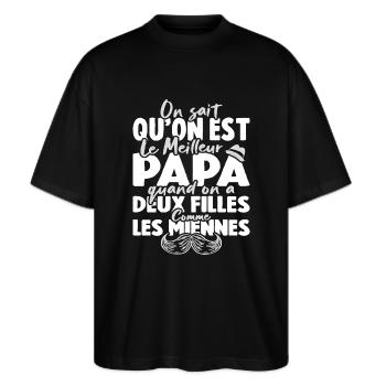 Meilleur Papa Avec Deux Filles Comme Les Miennes - T-shirt bio Blaster 2.0 coupe oversize Stanley/Stella Unisexe - noir - Devant - Alina (178cm) & Michal (187cm)