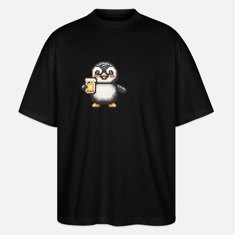 Pingouin bière pixel - T-shirt bio Blaster 2.0 coupe oversize Stanley/Stella Unisexe - noir
