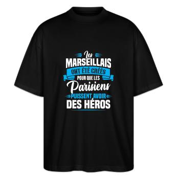 Les marseillais ont été créés pour les parisiens - T-shirt bio Blaster 2.0 coupe oversize Stanley/Stella Unisexe - noir - Devant - Alina (178cm) & Michal (187cm)