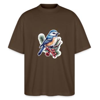 Spechtmeise Kleiber - Stanley/Stella Oversized Unisex Bio T-Shirt Blaster 2.0 - Dunkelbraun - Vorne - Alina (178cm) & Michal (187cm)