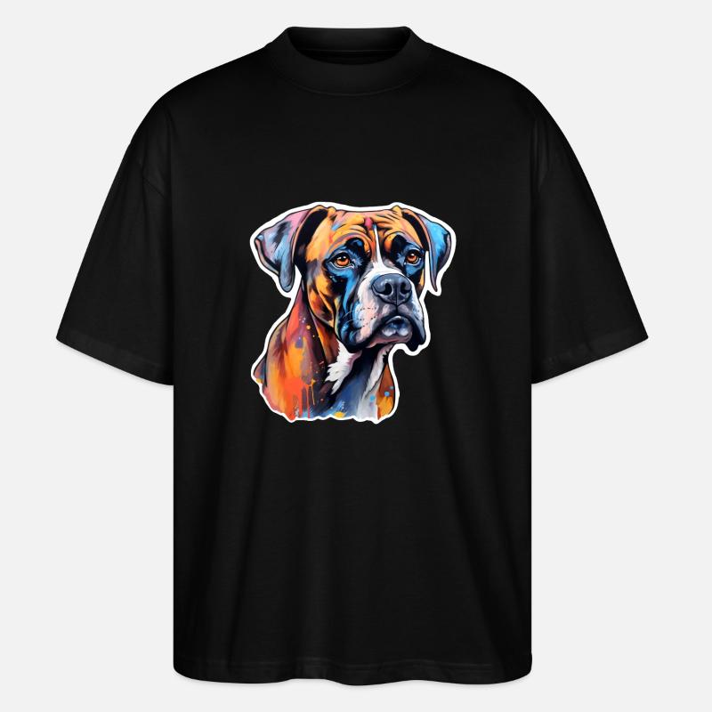 Boxerkopf psychedelisch - Stanley/Stella Oversized Unisex Bio T-Shirt Blaster 2.0 - Schwarz