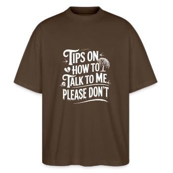 Introverted and conversation-free - Stanley/Stella Oversized Unisex Organic T-shirt Blaster 2.0 - mocha - Front - Alina (178cm) & Michal (187cm)