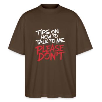 Introverted and conversation-free - Stanley/Stella Oversized Unisex Organic T-shirt Blaster 2.0 - mocha - Front - Alina (178cm) & Michal (187cm)