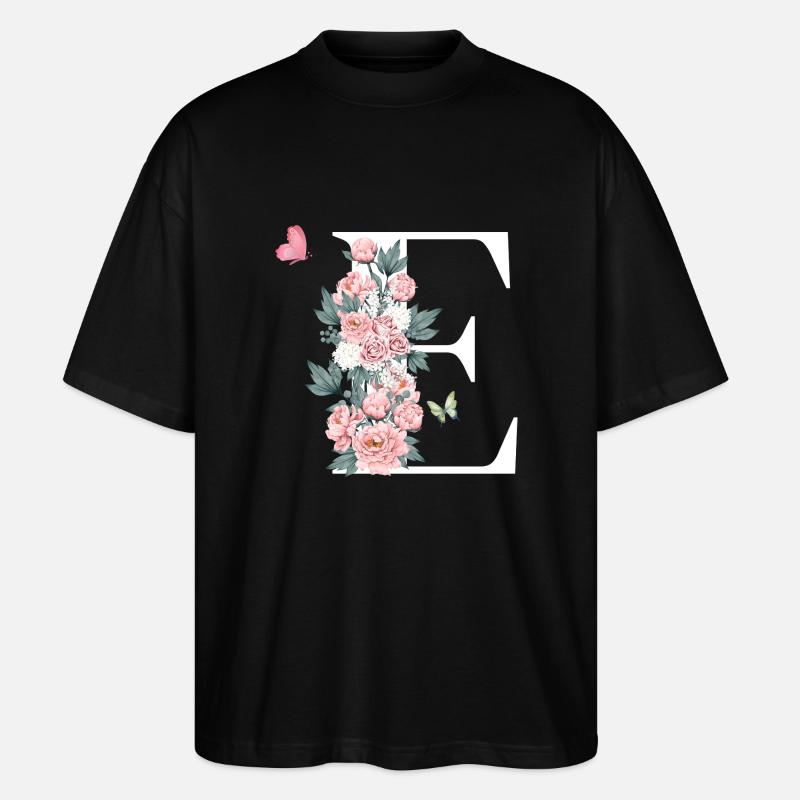 Buchstabe e rosa Blumen - Stanley/Stella Oversized Unisex Bio T-Shirt Blaster 2.0 - Schwarz