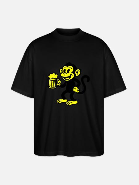 Monkey Beer Drinking - Stanley/Stella Oversized Unisex Organic T-shirt Blaster 2.0 - black