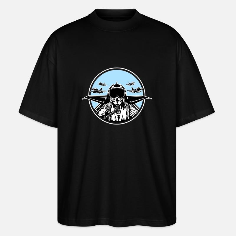 Jet Pilot / Kampfpilot 01_schwarz weiß - Stanley/Stella Oversized Unisex Bio T-Shirt Blaster 2.0 - Schwarz