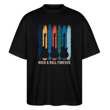 Vintage Gitarre Retro Musiker Gitarristen Elektrisch - Stanley/Stella Oversized Unisex Bio T-Shirt Blaster 2.0 - Schwarz - Vorne - Alina (178cm) & Michal (187cm)