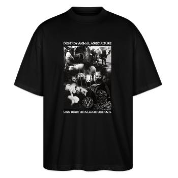 ZERSTÖREN SIE DIE TIERLANDWIRTSCHAFT - Stanley/Stella Oversized Unisex Bio T-Shirt Blaster 2.0 - Schwarz - Vorne - Alina (178cm) & Michal (187cm)