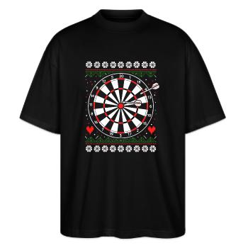 Darts Dart Dartboard Ugly Christmas - Stanley/Stella Oversized Unisex Bio T-Shirt Blaster 2.0 - Schwarz - Vorne - Alina (178cm) & Michal (187cm)