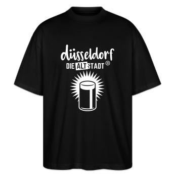 Alt-Stadt Düsseldorf - Stanley/Stella Oversized Unisex Bio T-Shirt Blaster 2.0 - Schwarz - Vorne - Alina (178cm) & Michal (187cm)