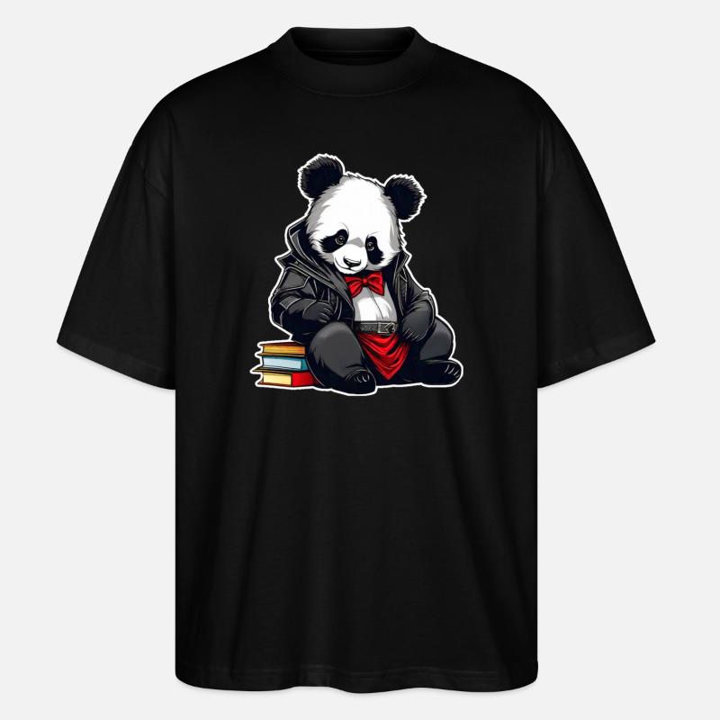 Panda mignon avec des livres - T-shirt bio Blaster 2.0 coupe oversize Stanley/Stella Unisexe - noir