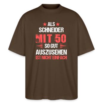 At 50 handsome tailor - Stanley/Stella Oversized Unisex Organic T-shirt Blaster 2.0 - mocha - Front - Alina (178cm) & Michal (187cm)