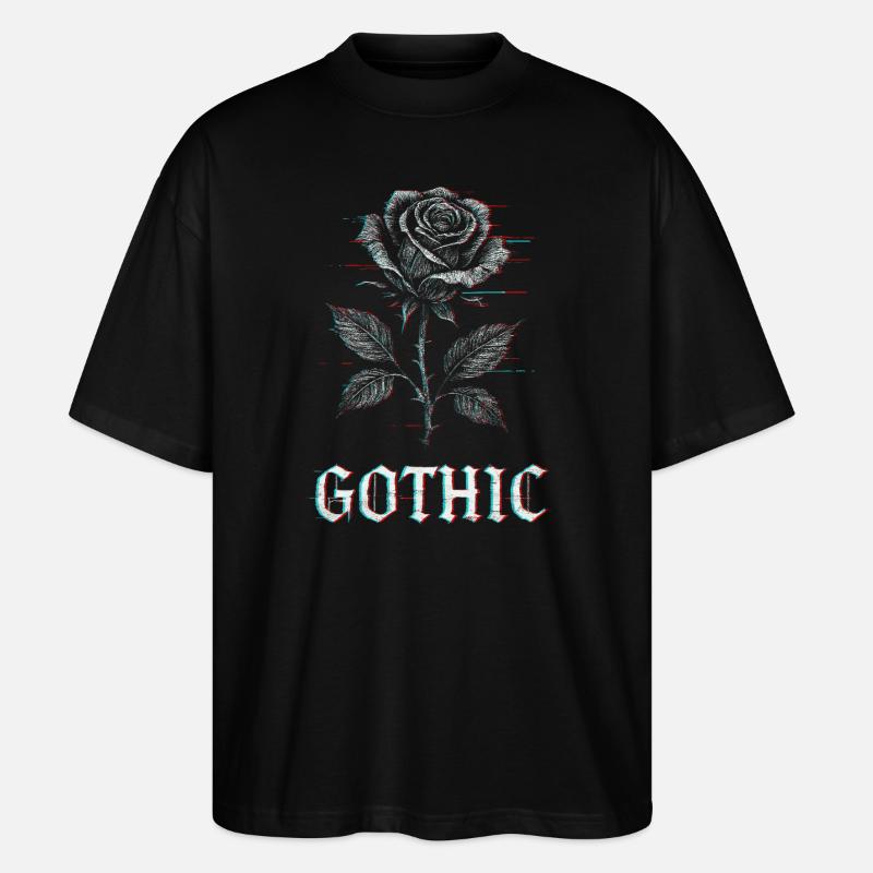 Gothic Rose with Glitch Effect - Stanley/Stella Oversized Unisex Organic T-shirt Blaster 2.0 - black
