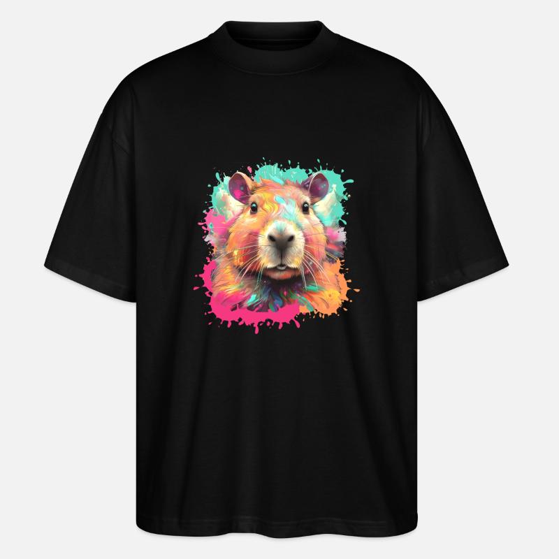 Capybara,illustration,Graffiti,bunt, Farbkleckse - Stanley/Stella Oversized Unisex Bio T-Shirt Blaster 2.0 - Schwarz