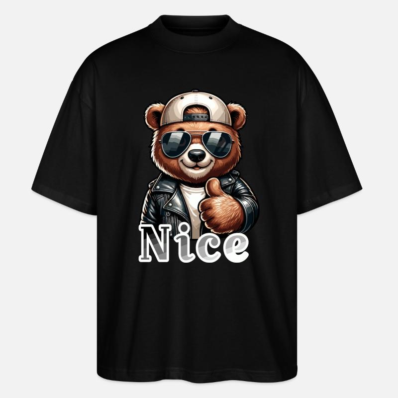 Bär mit Daumen hoch - Stanley/Stella Oversized Unisex Bio T-Shirt Blaster 2.0 - Schwarz