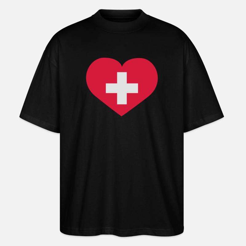 Schweiz Herz - Stanley/Stella Oversized Unisex Bio T-Shirt Blaster 2.0 - Schwarz