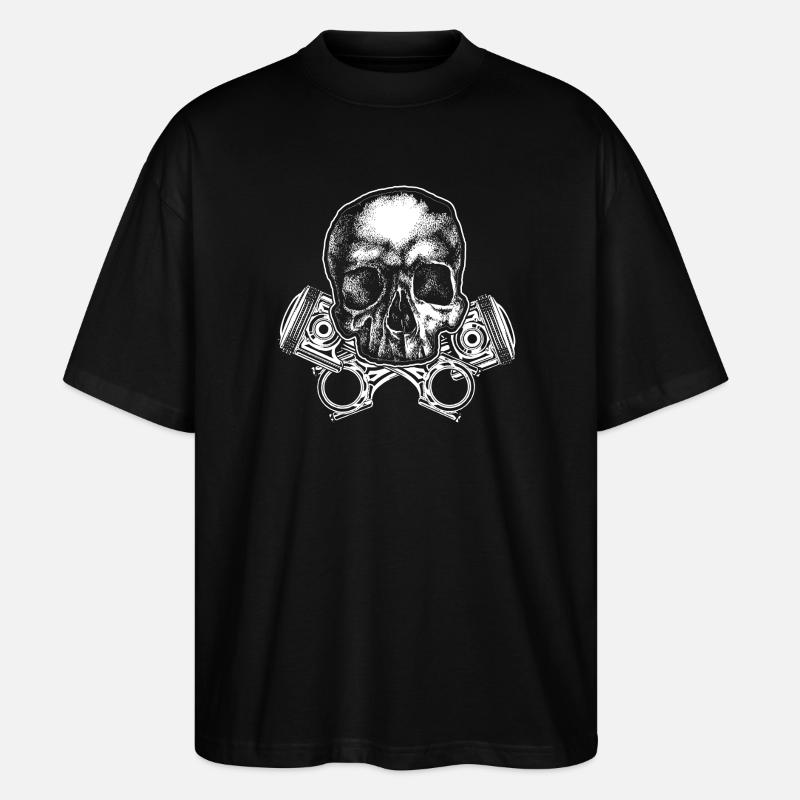 Crâne avec Tuningpiston croisé - T-shirt bio Blaster 2.0 coupe oversize Stanley/Stella Unisexe - noir