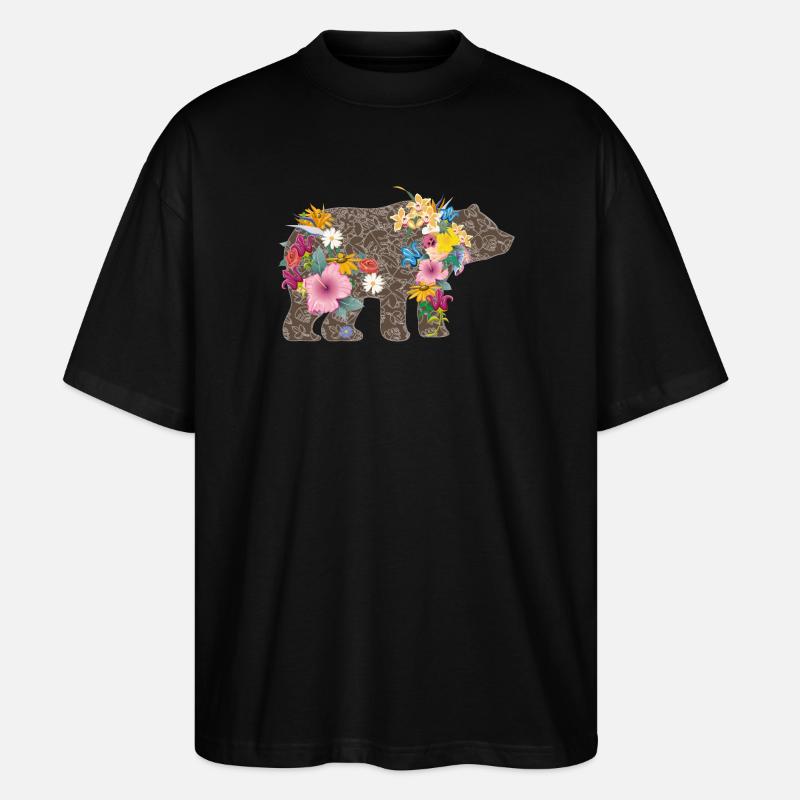 Un ours avec des fleurs - T-shirt bio Blaster 2.0 coupe oversize Stanley/Stella Unisexe - noir