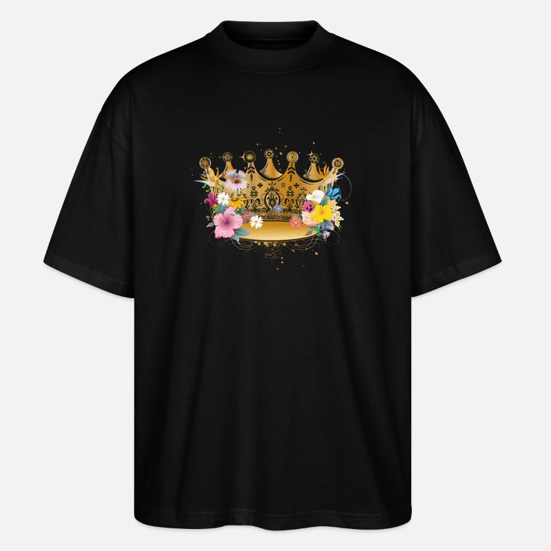goldene Krone mit Blumen - Stanley/Stella Oversized Unisex Bio T-Shirt Blaster 2.0 - Schwarz