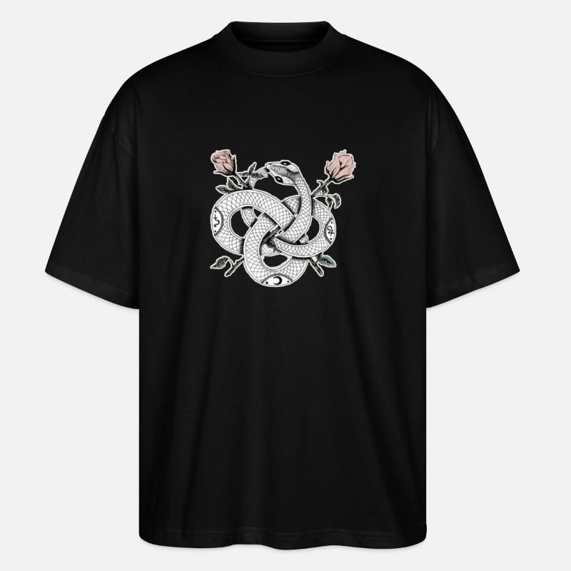 Schlangen-Design mit Rosen - Stanley/Stella Oversized Unisex Bio T-Shirt Blaster 2.0 - Schwarz