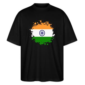 India stain blot/flag gift Asia - Stanley/Stella Oversized Unisex Organic T-shirt Blaster 2.0 - black - Front - Alina (178cm) & Michal (187cm)