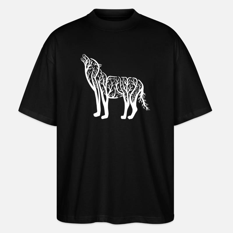 Silhouette de la forêt de loups hurlants Chemise Nature sauvage - T-shirt bio Blaster 2.0 coupe oversize Stanley/Stella Unisexe - noir