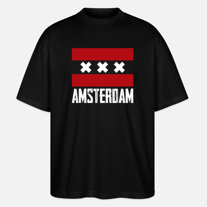 Amsterdam X Gestreiftes Emblem - Stanley/Stella Oversized Unisex Bio T-Shirt Blaster 2.0 - Schwarz