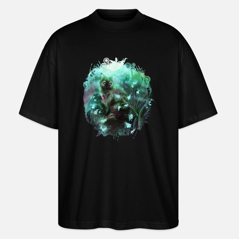 Katze im Magischem Wald - Stanley/Stella Oversized Unisex Bio T-Shirt Blaster 2.0 - Schwarz