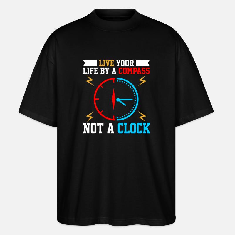 Wisdom Clock with Compass Motif - Stanley/Stella Oversized Unisex Organic T-shirt Blaster 2.0 - black