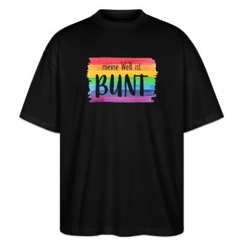 Meine Welt ist bunt Regenbogen fröhlich farbenfroh - Stanley/Stella Oversized Unisex Bio T-Shirt Blaster 2.0 - Schwarz - Vorne - Alina (178cm) & Michal (187cm)