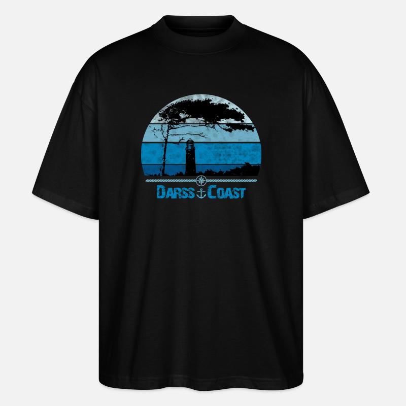 Darss Coast mit Windflüchter und Leuchtturm - Stanley/Stella Oversized Unisex Bio T-Shirt Blaster 2.0 - Schwarz